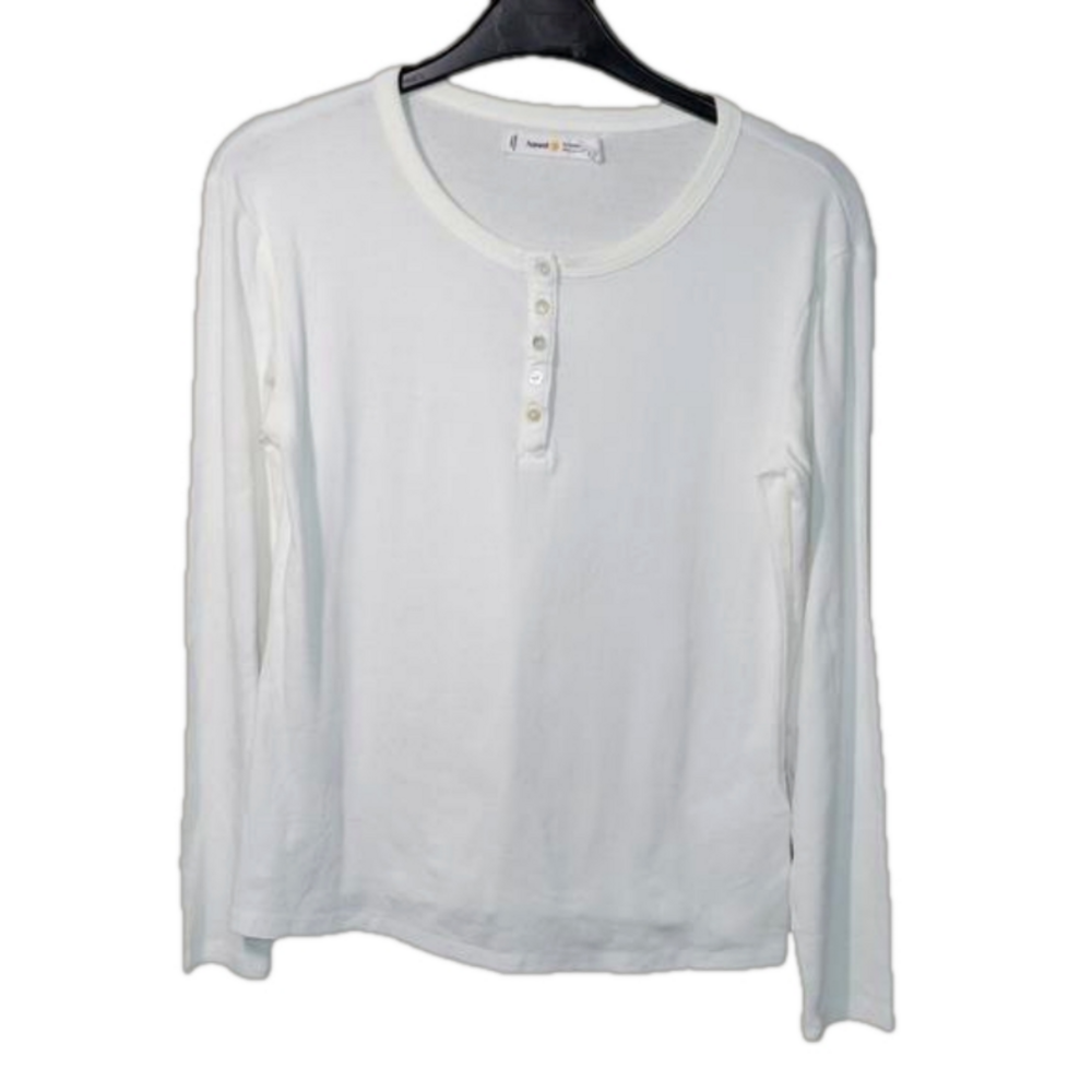 honest by women's secret size 6 white  1/4 button down longsleeve crewneck tee